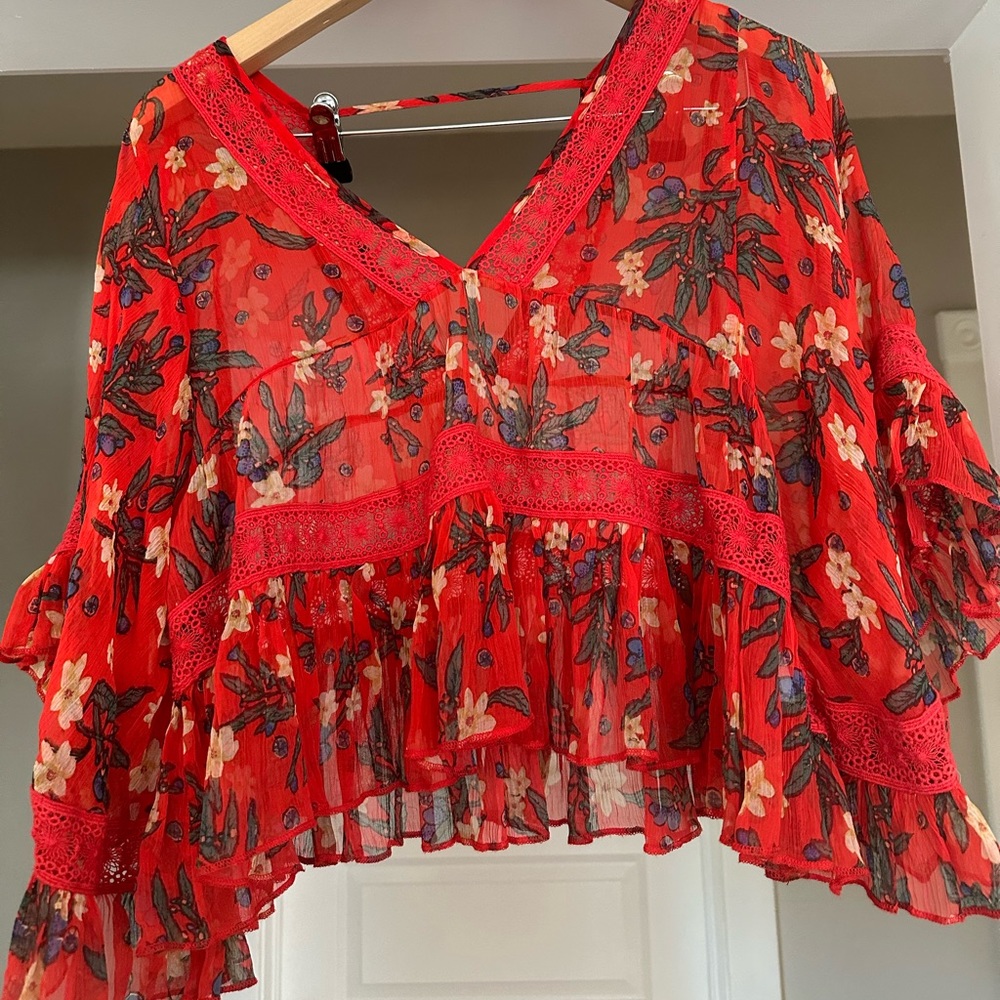 Free People Sheer V-Neck Blouse